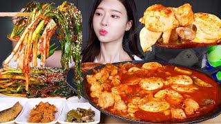 ASMR MUKBANG | SPICY BEEF'S LARGE INTESTINE SOFT TOFU HOT POT🔥 GREEN ONION KIMCHI & RICE! SPICY FOOD