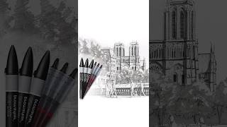 Drawing Notre Dame Cathedral in Paris 4 hours in 15 seconds #shorts #art #artist