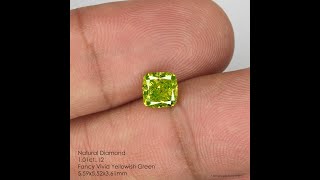 1.01ct 5.5mm Fancy Vivid Yellow Green Loose Natural Diamond Cushion Fine