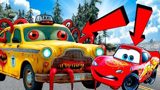 ⚠️Big & Small vs Epic Escape⚠️McQueen and Mater VS TAXI MONSTER Eater Cars in BeamNG.Drive