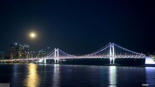 Full Moon over the bridge 🌕 Red Star next to the Full Moon ✨ Busan Korea Night View