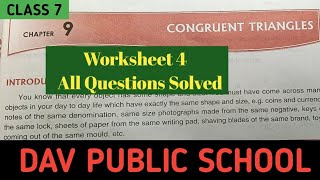 Dav Class 7 Maths Chapter 9 Worksheet 4 || Congruent Triangles || @madhubanclasses