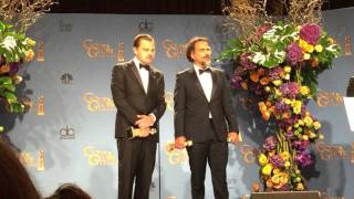 Leonardo DiCaprio backstage after winning Golden Globe for 'The Revenant'