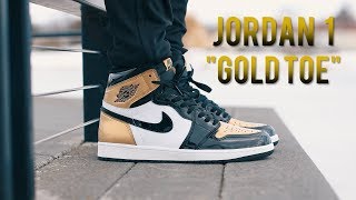 gold toe jordan 1 on feet