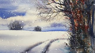 How To Paint Foreground \u0026 Background Trees in Watercolour Winter Landscape