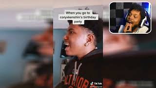 coryxkenshin watching a tiktok "when you go to coryxkenshin's birthday party"