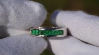 Heavy Men's Band Ring Channel Set Princess Cut Natural Emerald Gold 1.75 Tcw