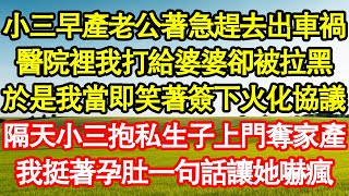 小三早產老公著急趕去出車禍，醫院裡我打給婆婆卻被拉黑，於是我當即笑著簽下火化協議，隔天小三抱私生子上門奪家產，我挺著孕肚一句話讓她嚇瘋 真情故事會||老年故事||情感需求||愛情||家庭