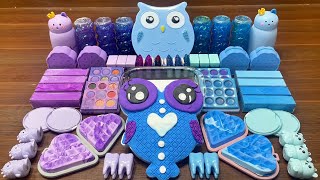 PURPLE vs BLUE OWL | Mixing random into Glossy Slime I Relaxing slime videos