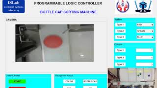 Bottle cap sorting(color and shape) machine using MATLAB + PLC OMRON