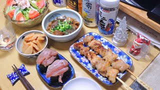 【ファミマ宅飲み動画】焼き鳥(もも塩) 牛筋煮込み 竹の子の土佐煮【昨日の晩酌】