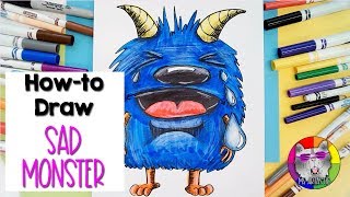How to Draw a Sad Monster, Cartoon Monster Art step-by-step drawing lesson