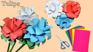 How  to make Paper Flowers | Tulip Making with Paper | Paper Crafts