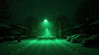 Mysterious Green Glow: Tranquil Snowy Neighborhood Ambience