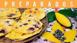 🔵PANQUEQUES de TUMBO, CURUBA o TAXO y ARÁNDANOS (BANANA PASSION FRUIT \u0026 BLUEBERRIES PANCAKES RECIPE)