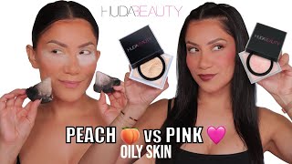 PEACH 🍑 vs PINK🩷 WHICH IS BETTER? HUDA BEAUTY EASY BAKE LOOSE SETTING POWDER +*o
