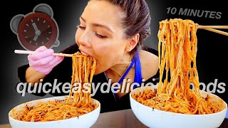 10MIN QUICK & EASY CHINESE SPICY NOODLE RECIPE 먹방 MUKBANG 担担面 BIG BITES