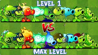 PvZ2 Discovery - Difference Peashooters Plant Level 1 vs Max Level.