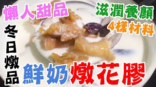 懶人甜品🥣鮮奶燉花膠🥛滋潤養顏😋超簡單✨生津養陰功效🔥糖水食譜👌4樣材料☃冬日燉品