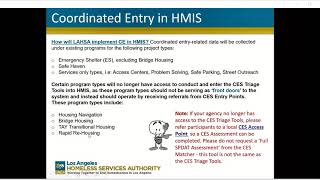 Coordinated Entry Update in HMIS Training Webinar