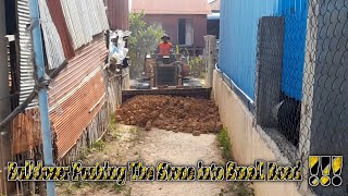 Bulldozer pushing the soil into small road ! complete ! mitsubishi bd2g and dump truck working