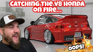 I CAUGHT THE V8 HONDA ON FIRE! FINISHING THE CRX & BUILDING CUSTOM INTERIOR! HOT RAT ROD