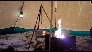 Oткрытый огонь в Tentipi Zircon 5 cp (Winter camp and open fire in the Tentipi tent)