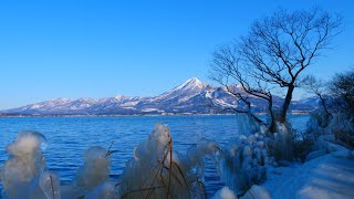 Japan 1minute Travel FUKUSHIMA Lake Inawashiro 福島 猪苗代湖（しぶき氷と磐梯山）