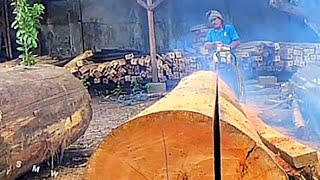 belah kayu super besar dari hutan pedalaman kalimantan dengan chainsaw sthil