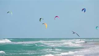 Kiteboarders Cutting the Surf Delray Beach Florida 4K Video