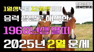 66년생 말띠 2025년 2월 대박 운세  금전운 매매운 관계운 애정운 건강운  #66년생2월운세 #2월말띠운세 #말띠2월운세