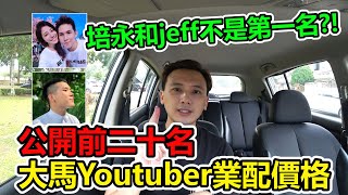 業配收入大爆料！公開前二十名馬來西亞Youtuber的业配價格！第一名竟然不是業配王培永Phei Yong也不是Jeff\u0026inthira！