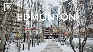 [4K Walk] 🇨🇦 Downtown Edmonton February 2024 Street Videography 🌨️ Explore Canada | エドモントン・散策