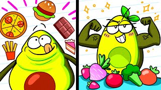 JUNK FOOD vs HEALTHY FOOD || Vegetables Go on a Diet || Avocado Couple