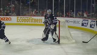 Manitoba Moose goalie Oskari Salminen warms up 1/4/23