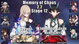 E6 Serval Superbreak & E0 Imbibitor Lunae Hyper | Memory of Chaos 12  2.2 | 3 Stars | Star Rail