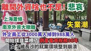 離開外資啥也不是！南京外資大撤離，外企員工人數急劇下降。倒查電商稅務30年。大量的人失業在找工作，女子被長沙的就業環境整到崩潰。服裝行業寒冬，老闆們舉步維艱。