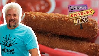 Guy Eats Gooey Mozzarella Sticks at 59er Diner | Diners, Drive-Ins and Dives | Food Network