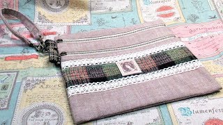 ダブルファスナーポーチの作り方　裏地付き　フラットポーチ　How to make Flat Zipper Pouch.