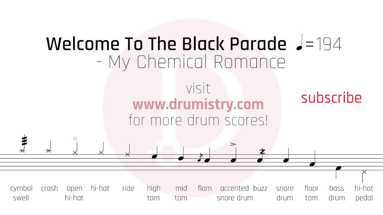 My Chemical Romance - Welcome To The Black Parade Drum Score - YouTube