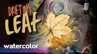 Mesmerizing Watercolor Painting: Leaf Floating On Rippling Waters