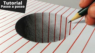 Como Desenhar Um Buraco 3D No Papel - Truque Simples Passo a Passo