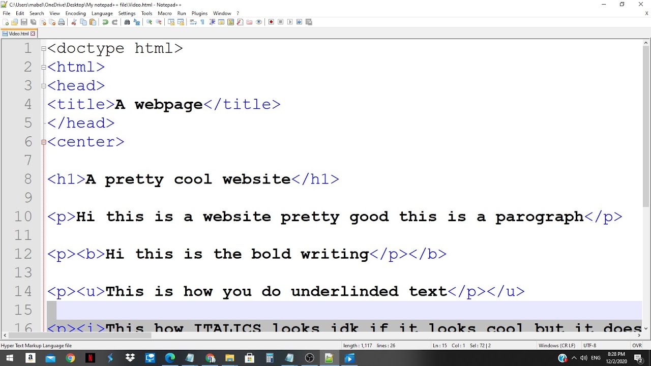 How To Code A Simple Website HTML (2020) With Noteapd Or Notepad++ ...