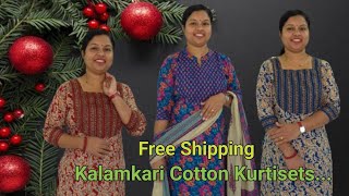 Free Shipping‼️Kalamkari Cotton Kurtisets ന്റെ കിടിലൻ കളക്ഷൻ ‼️Booking : 9074248160, 8848089032