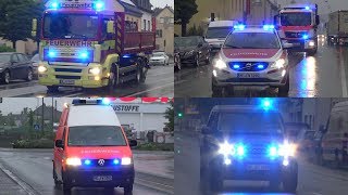 [Bach überflutet Wohngebiet] Einsatzfahrten Feuerwehren Ratingen, Wülfrath \u0026 Langenfeld