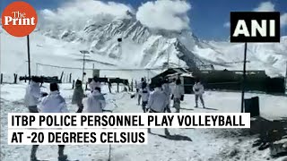 Indo-Tibetan Border Police personnel play volleyball at an altitude of 15,000 feet in Uttarakhand