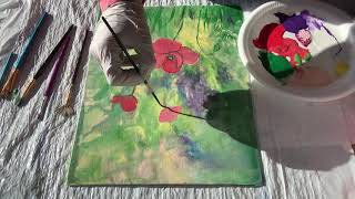 How to Paint Colorful Garden in Acrylic Paints for Beginners and Art Therapy Demonstration Tutorial