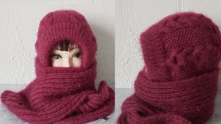 Cable Hat with Scarf Attached Knitting Pattern