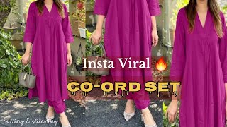 🔥Trending Insta Viral V-Neck Kurti Cutting and Stitching 🔥 Co-ord Set Cutting \u0026 Stitching