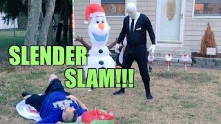 SLENDER MAN DESTROYS FAT MAN w/Chokeslam ON CHRISTMAS DECORATIONS!